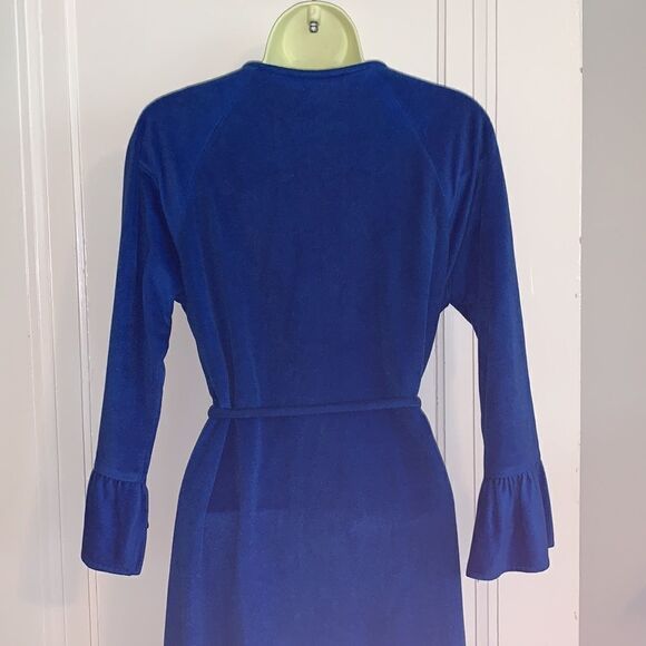Vtg 60s/70s Lounge Craft royal blue polyester velour zip up robe - Picture 7 of 8